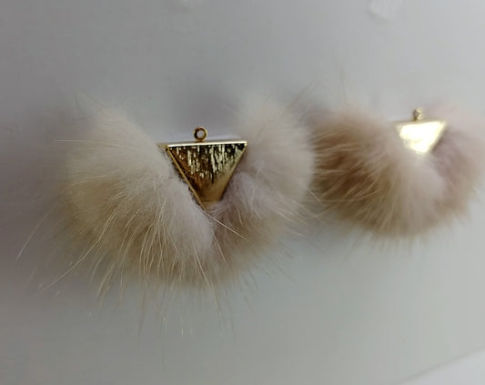 Beige, 50mm Chubby Mink Fur Triangle PomPom, ECT0166