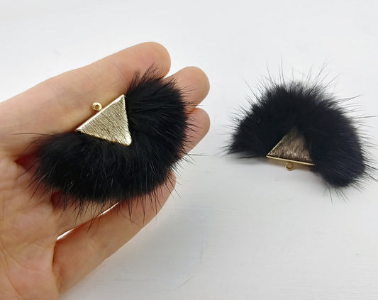 Black, 50mm Chubby Mink Fur Triangle PomPom, ECT0166
