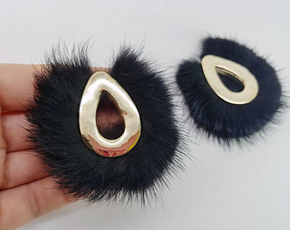 Black, 52mm Teardrop Mink Fur Pendant, ECT0165