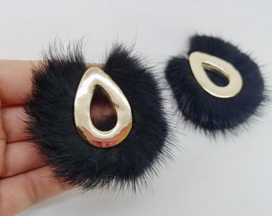 Black, 52mm Teardrop Mink Fur Pendant, ECT0165