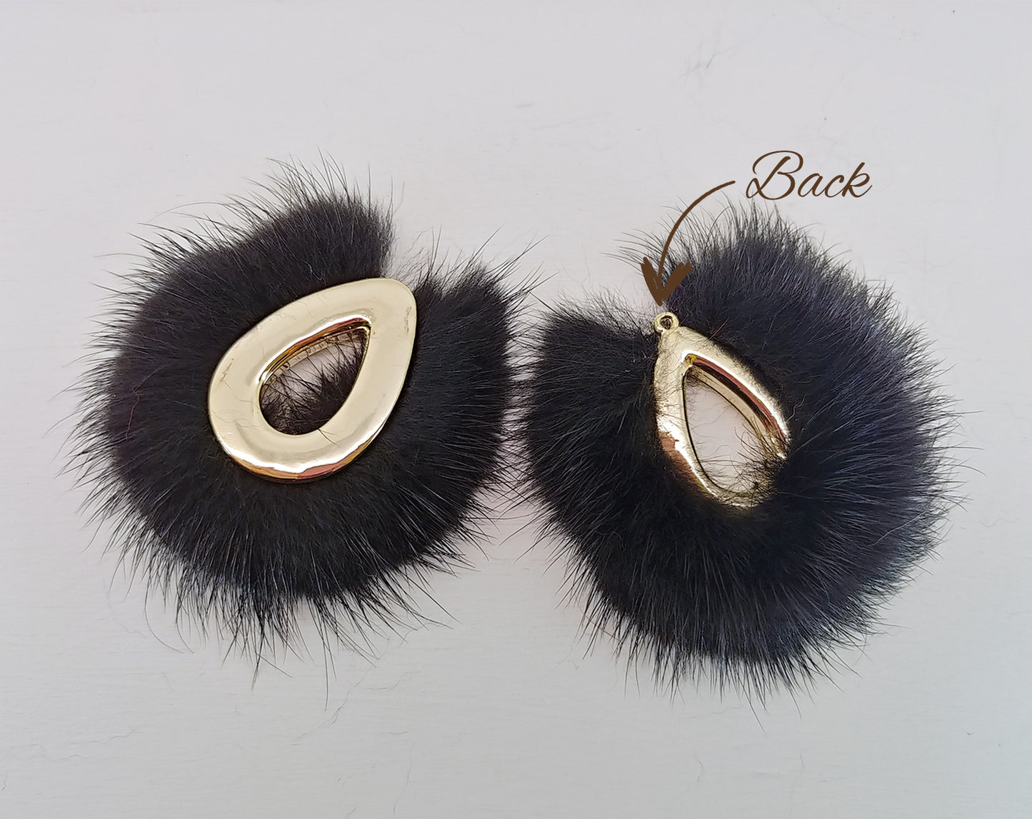 Black, 52mm Teardrop Mink Fur Pendant, ECT0165