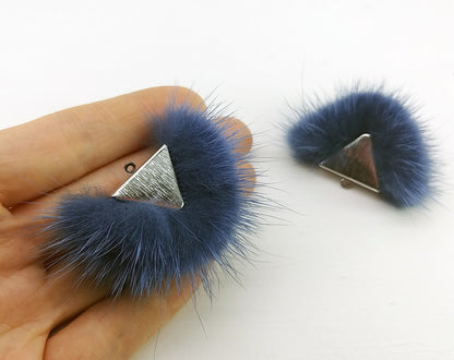 Blue, 50mm Chubby Mink Fur Triangle PomPom, ECT0166