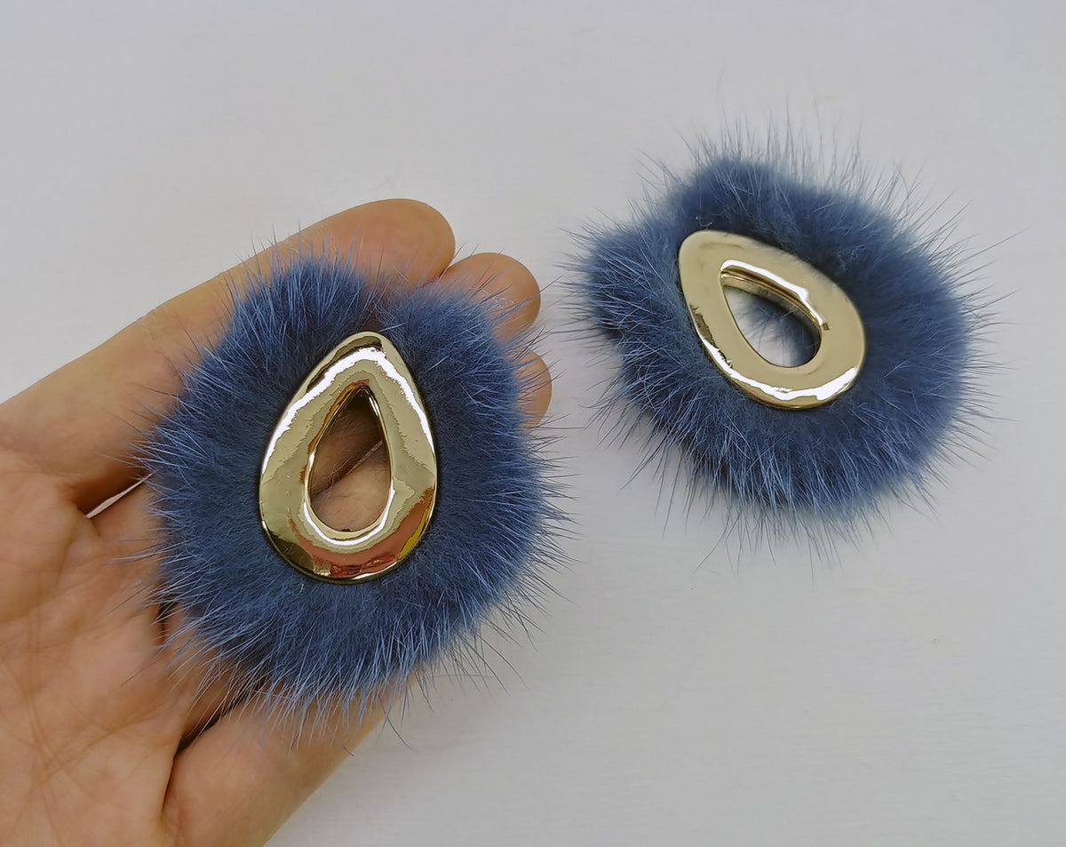 Blue, 52mm Teardrop Mink Fur Pendant, ECT0165