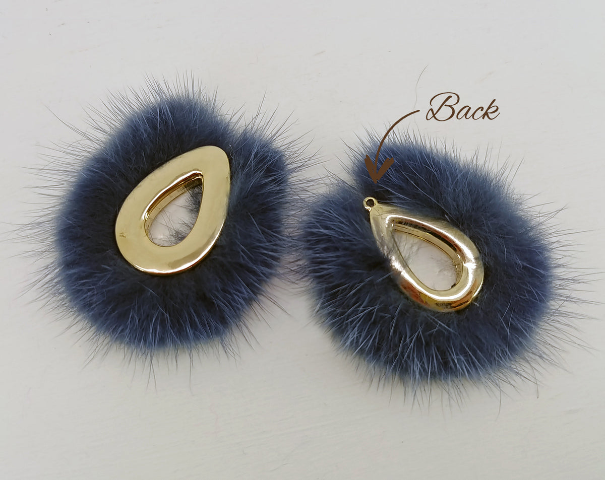 Blue, 52mm Teardrop Mink Fur Pendant, ECT0165