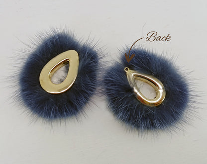 Blue, 52mm Teardrop Mink Fur Pendant, ECT0165