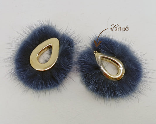Blue, 52mm Teardrop Mink Fur Pendant, ECT0165