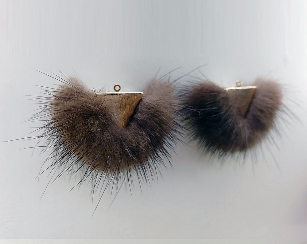 Brown, 50mm Chubby Mink Fur Triangle PomPom, ECT0166