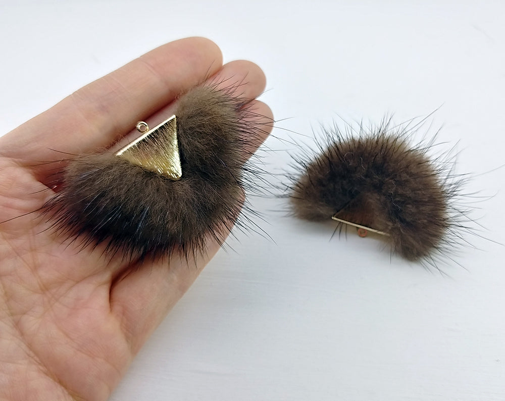 Brown, 50mm Chubby Mink Fur Triangle PomPom, ECT0166
