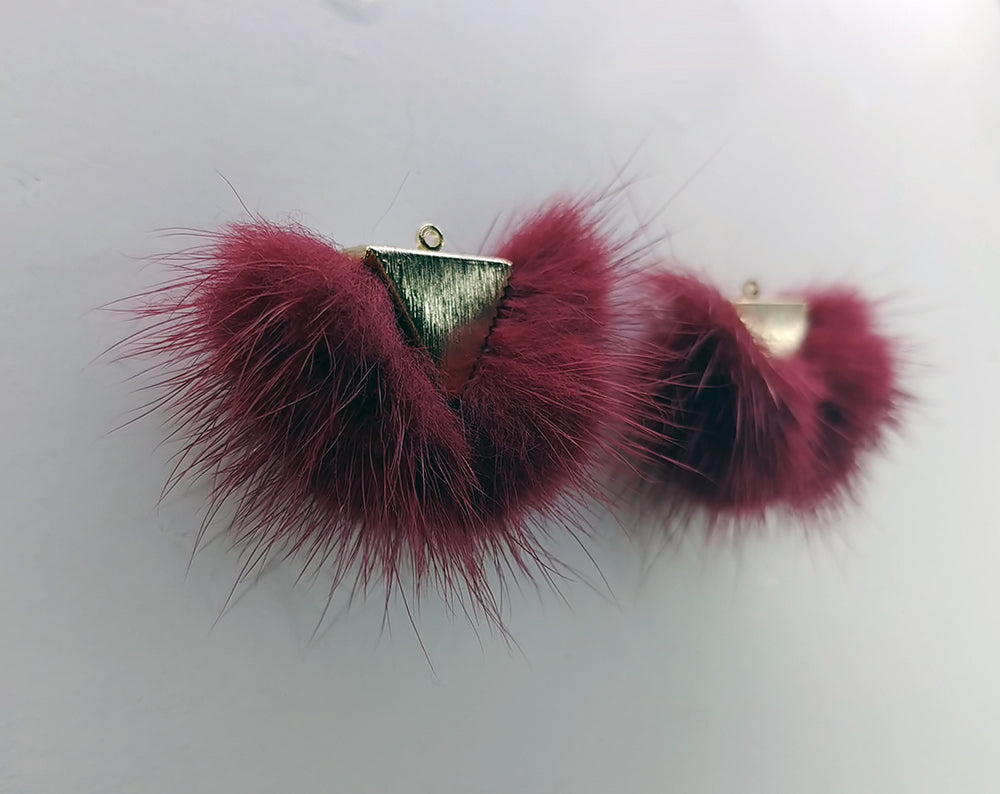 Burgundy, 50mm Chubby Mink Fur Triangle PomPom, ECT0166
