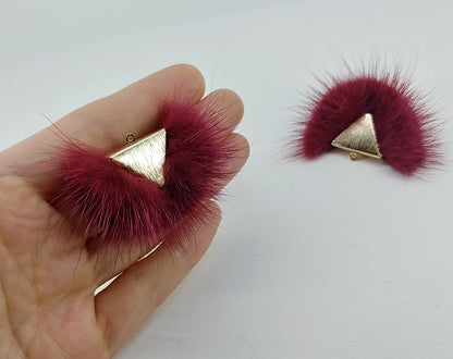 Burgundy, 50mm Chubby Mink Fur Triangle PomPom, ECT0166