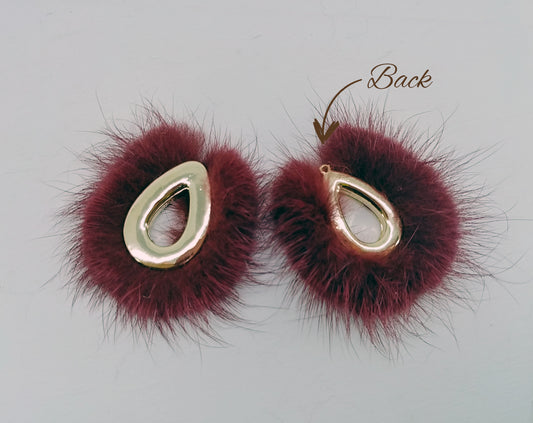 Burgundy, 52mm Teardrop Mink Fur Pendant, ECT0165