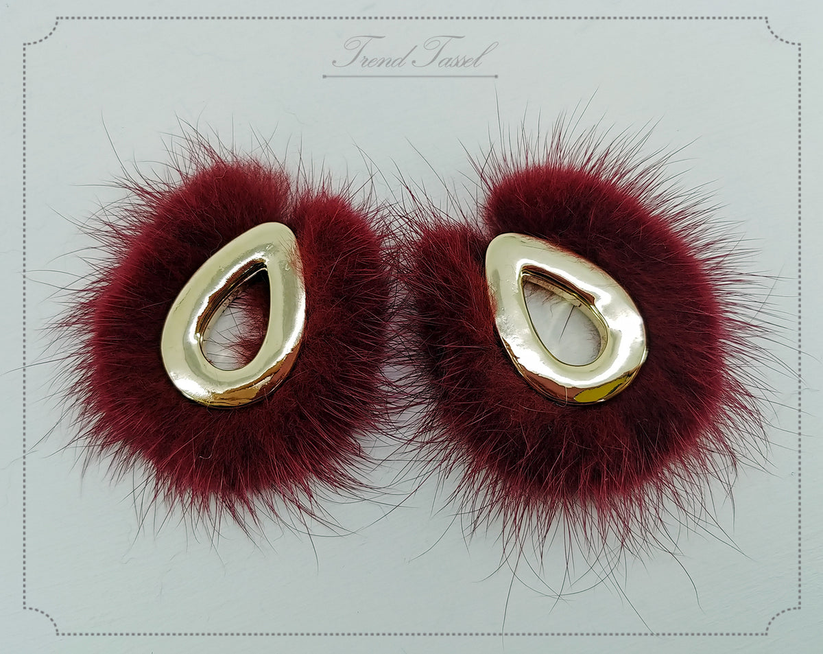 Burgundy, 52mm Teardrop Mink Fur Pendant, ECT0165