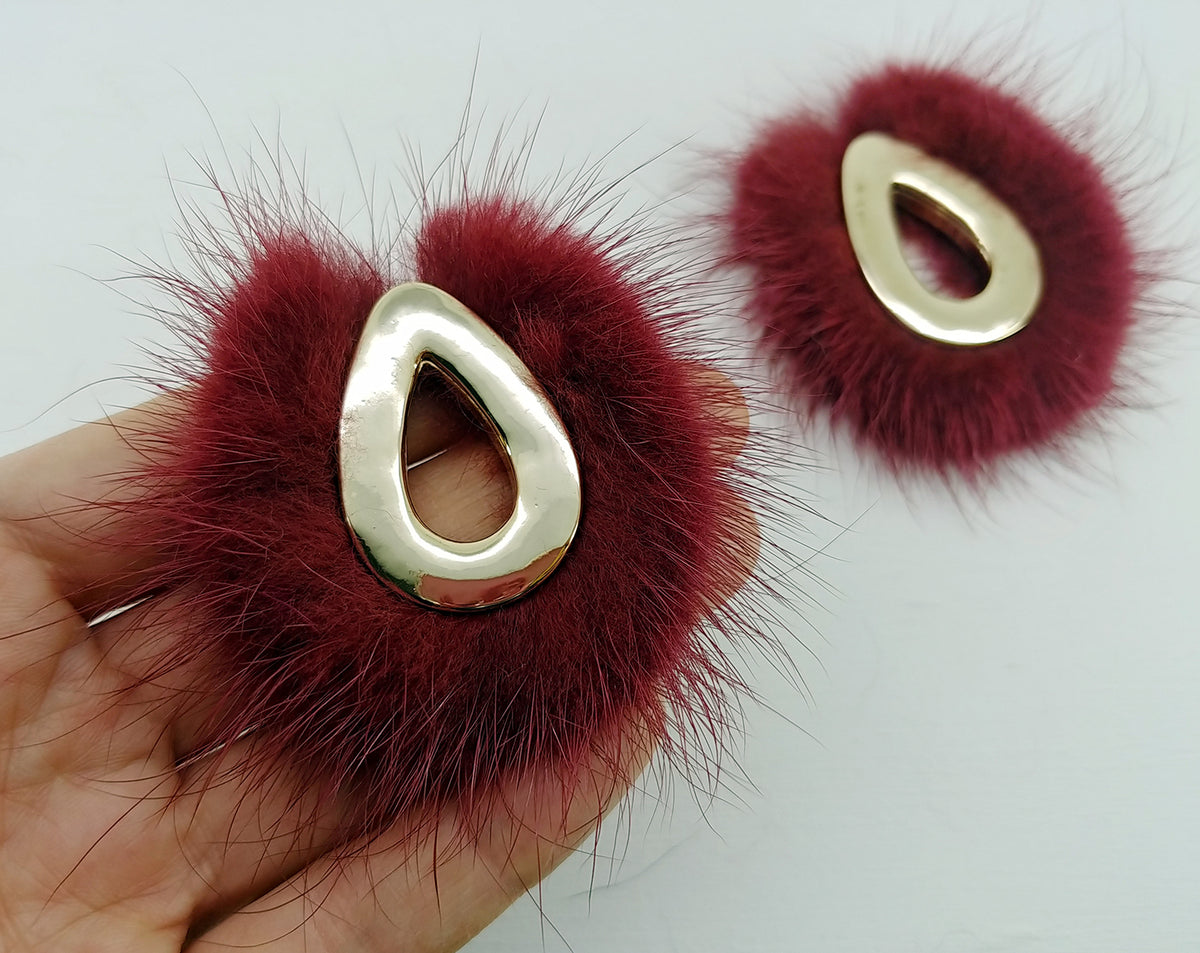 Burgundy, 52mm Teardrop Mink Fur Pendant, ECT0165