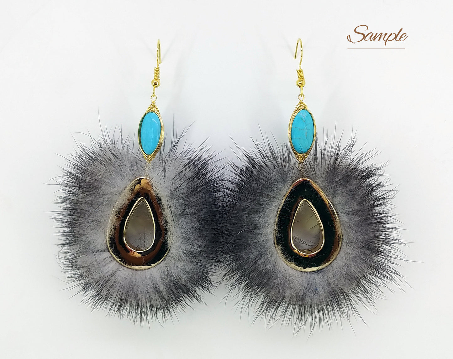 Black, 52mm Teardrop Mink Fur Pendant, ECT0165