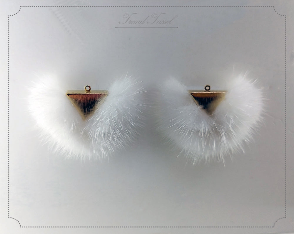 White, 50mm Chubby Mink Fur Triangle PomPom, ECT0166