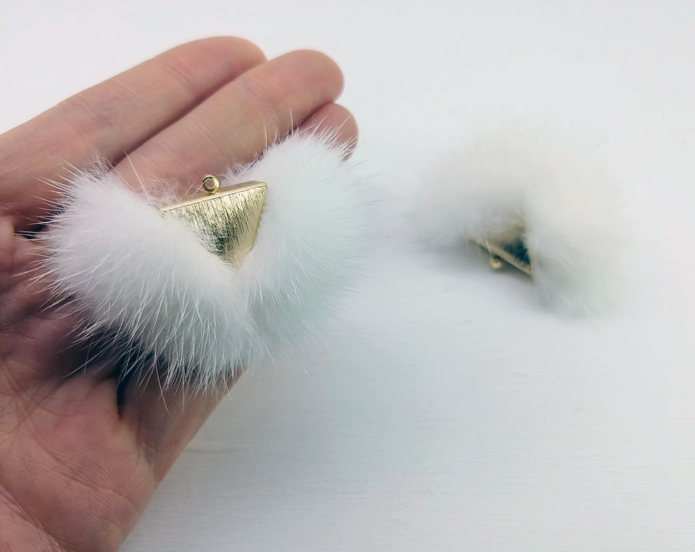White, 50mm Chubby Mink Fur Triangle PomPom, ECT0166