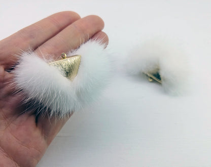 White, 50mm Chubby Mink Fur Triangle PomPom, ECT0166