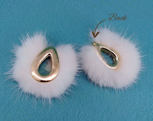 White, 52mm Teardrop Mink Fur Pendant, ECT0165