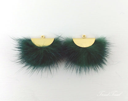 Teal Green, 26mm Mink Fur Fan Cap Pendant, ECT0034