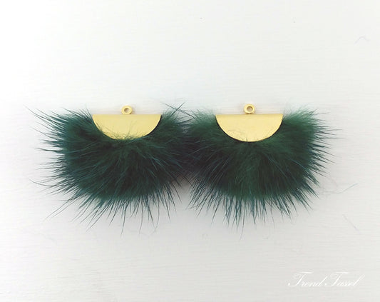 Teal Green, 26mm Mink Fur Fan Cap Pendant, ECT0034