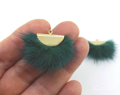 Teal Green, 26mm Mink Fur Fan Cap Pendant, ECT0034