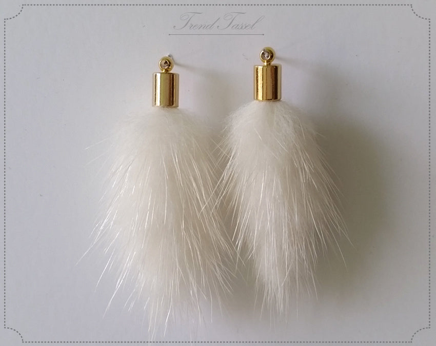 White, 45mm Mink Fur Tassel Pendant, ECT0163