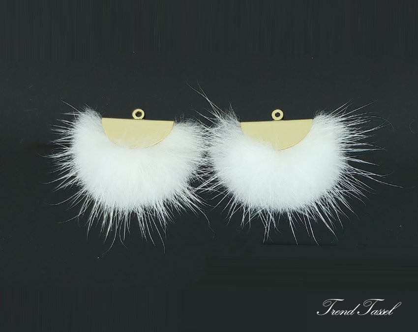 White, 26mm Mink Fur Fan Cap Pendant, ECT0034
