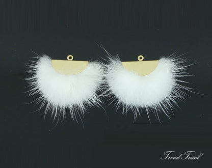 White, 26mm Mink Fur Fan Cap Pendant, ECT0034