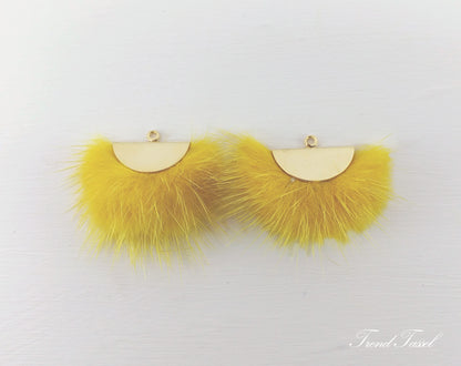 Yellow, 26mm Mink Fur Fan Cap Pendant, ECT0034