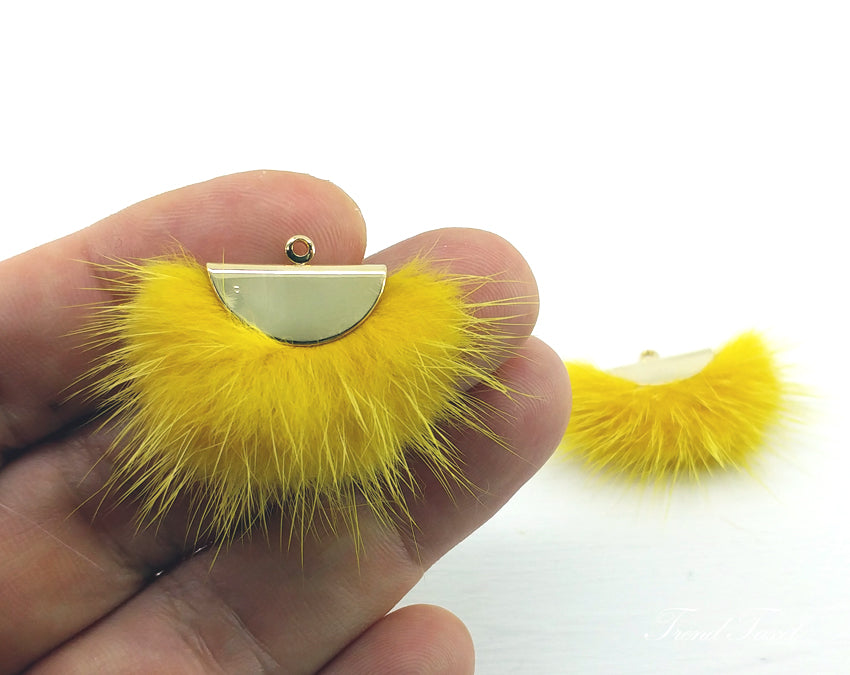 Yellow, 26mm Mink Fur Fan Cap Pendant, ECT0034